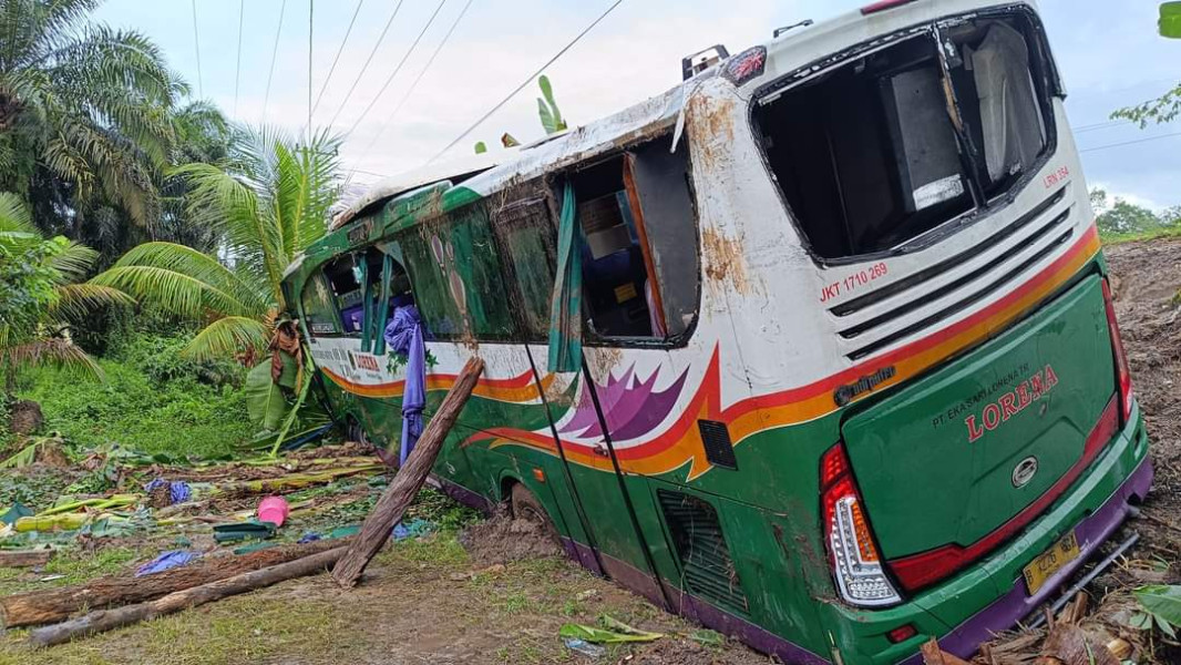 Bus Lorena Kecelakaan Tunggal 2 Meninggal