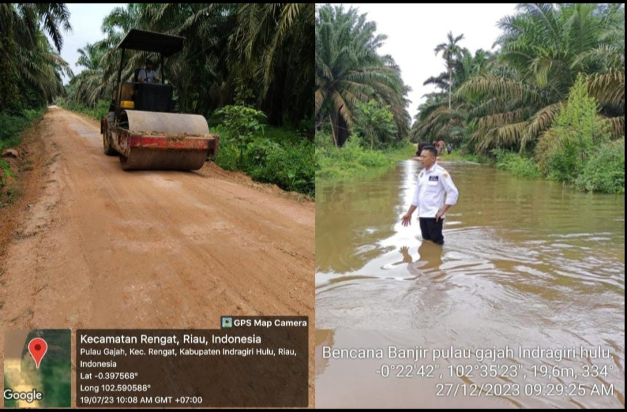 Dilanda Banjir 4 Bulan, Pemdes Pulau Gajah Kembali Kerjakan Rehab Jalan Baru Pakai Bat Krokos